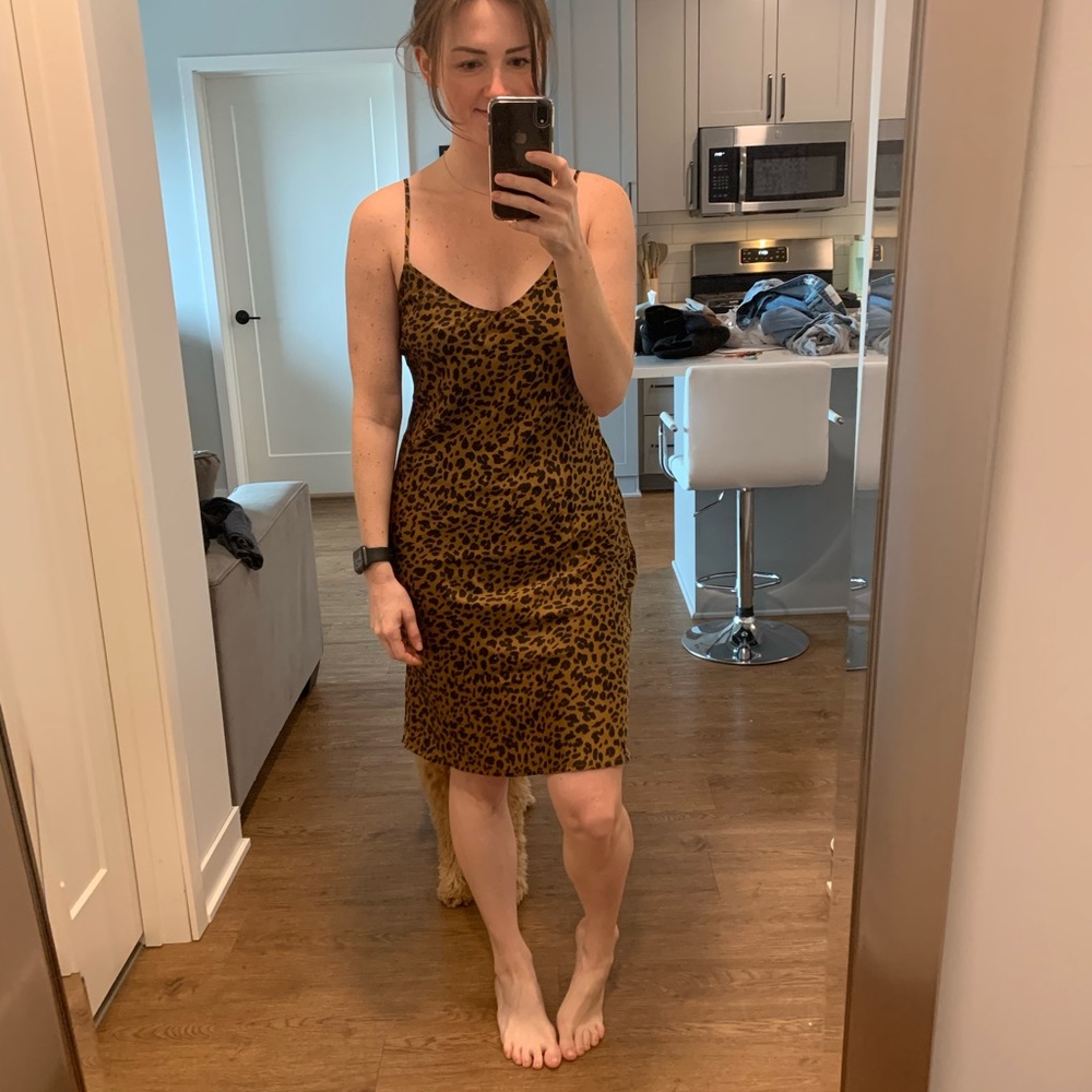 A New Day midi leopard satin slip dress, size small